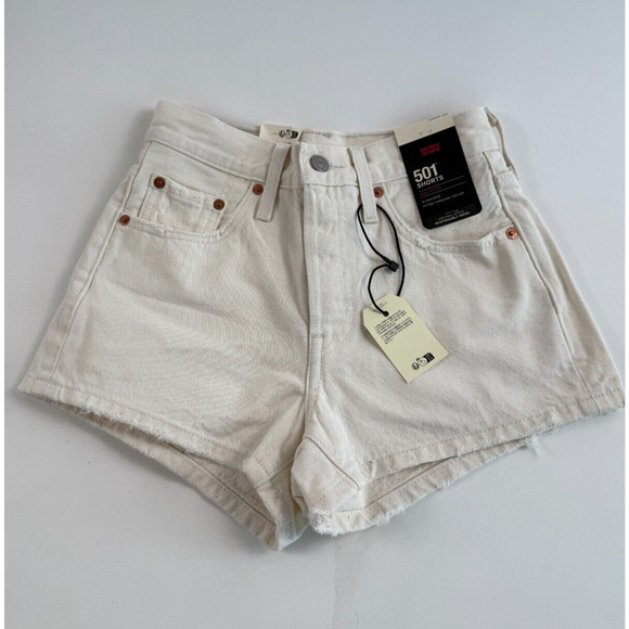 Levi's Premium Women 501 Original Fit High Rise White Jeans Short  Size 32 - Picture 1 of 14